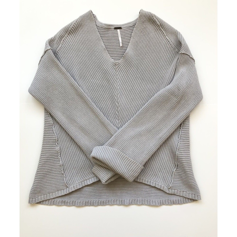 Free People Gray Knit V Neck Pullover Sweater Size XS